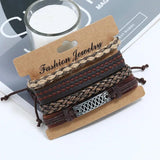 Vintage Hippie Leather Bracelets Set Charms Multilayer Bangle