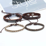 Vintage Hippie Leather Bracelets Set Charms Multilayer Bangle