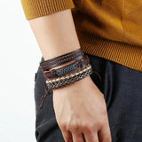 Vintage Hippie Leather Bracelets Set Charms Multilayer Bangle