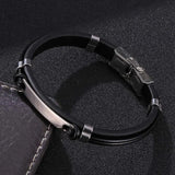 Leather Rope Bracelet Men Bangle Stainless Steel Wristband PS1226