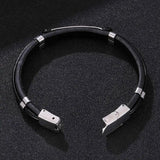 Leather Rope Bracelet Men Bangle Stainless Steel Wristband PS1226