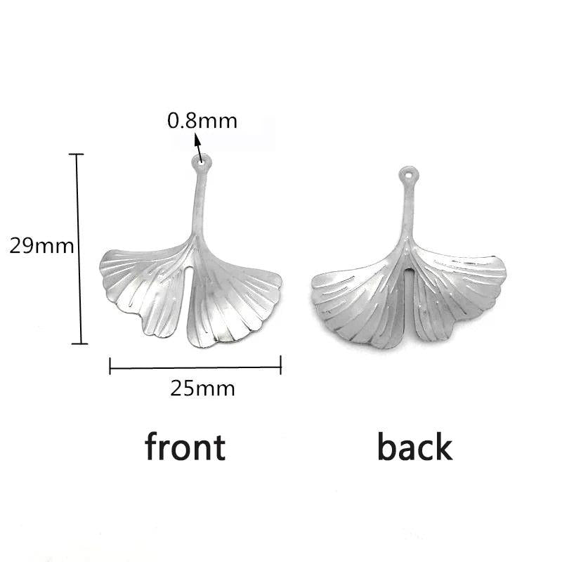 Stainless Steel Ginkgo Leaf Charms Autumn Plant Foliage Pendant