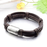 Gokadima Leather Bracelet Men Stainless Steel Magnet Clasp WL012
