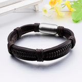 Gokadima Leather Bracelet Men Stainless Steel Magnet Clasp WL012