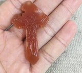 Natural Red Agate Hand Carved Crucifix Pendant