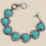 FYJS Silver Plated Love Heart Turquoises Stone Link Bracelet
