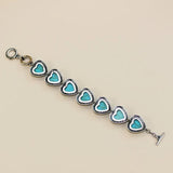FYJS Silver Plated Love Heart Turquoises Stone Link Bracelet