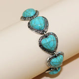 FYJS Silver Plated Love Heart Turquoises Stone Link Bracelet