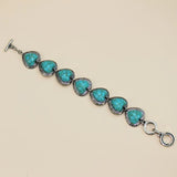 FYJS Silver Plated Love Heart Turquoises Stone Link Bracelet
