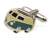 Sunnylink Men's Bus Green Yellow Cufflinks 17mm