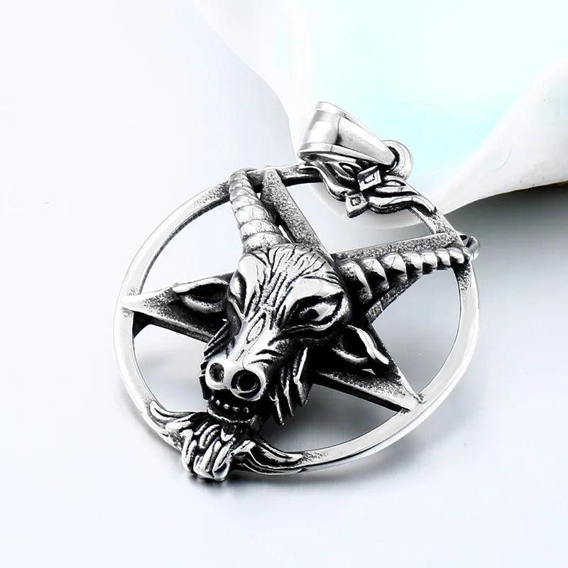 Stainless Steel Pentagram Pan God Skull Goat Head Pendant