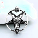 Stainless Steel Pentagram Pan God Skull Goat Head Pendant