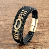 Braided Leather Bracelet Bangle with Cubic Zirconia