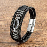 Braided Leather Bracelet Bangle with Cubic Zirconia