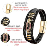 Braided Leather Bracelet Bangle with Cubic Zirconia