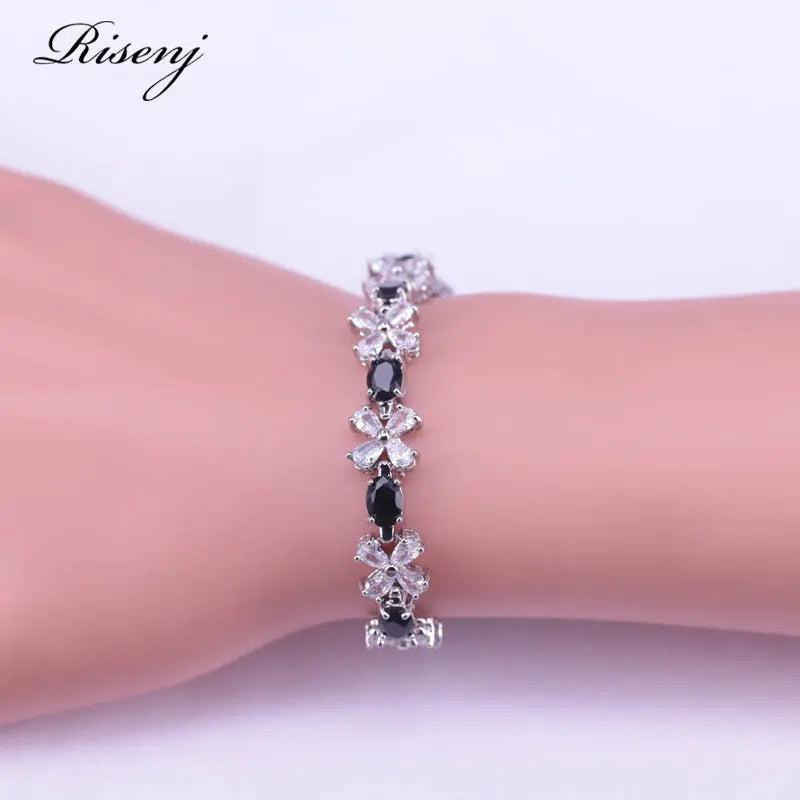 Silver Flower & Egg Bracelet with CZ Crystal, Wedding Engagement