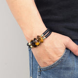 Natural Tiger Eye Bracelet Multilayer Stone Beaded Leather Men Bracelet