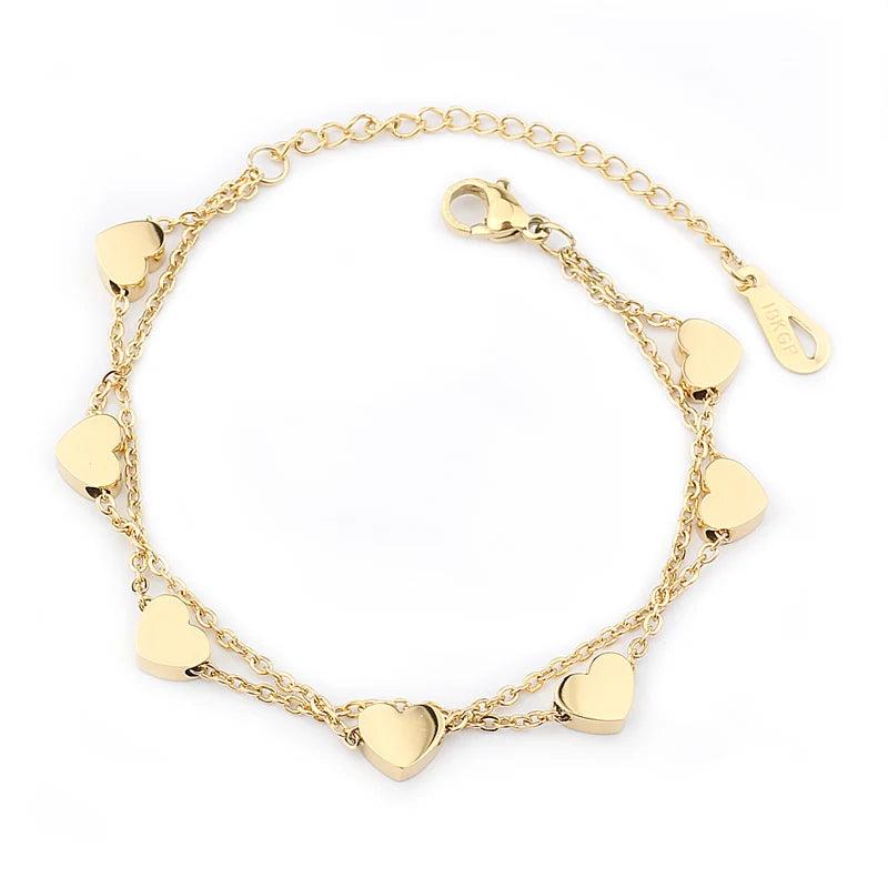 B214 Stainless Steel Double Layer Heart Charms Bracelet for Women
