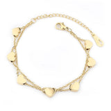 B214 Stainless Steel Double Layer Heart Charms Bracelet for Women