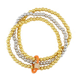 Silver Stackable Bracelet for Women Copper Plated Elastic Beaded Jewelry