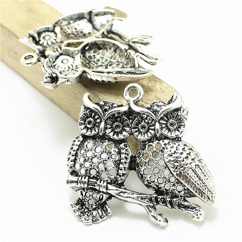10pcs 40*42mm Antique Metal Owl Pendant Charms For Diy Jewelry Making 3B367