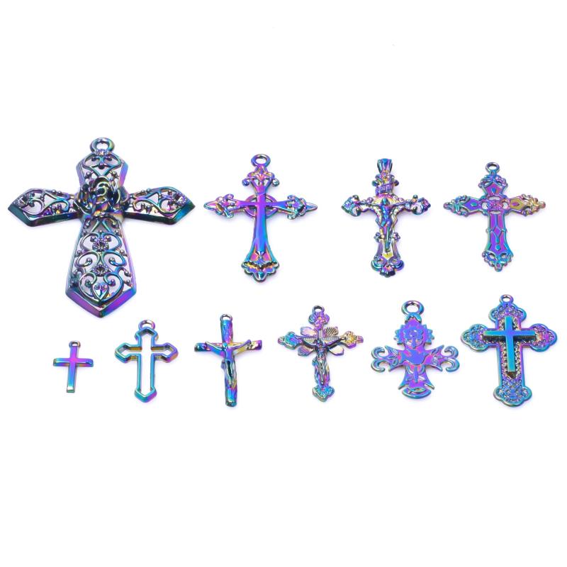 10pcs Mix Cross Charm Pendants Jesus Necklace DIY Jewelry Making Supplies