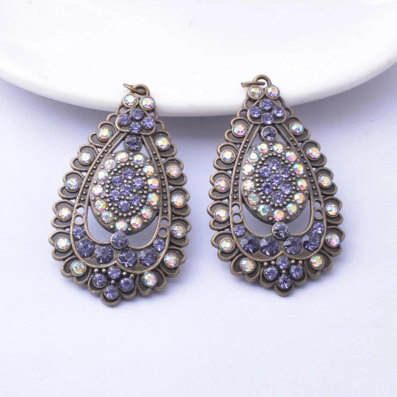 6pcs Alloy Antique Bronze Purple Rhinestone Charms Big Ear Pendant DIY Jewelry