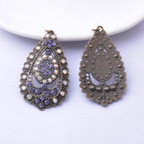 6pcs Alloy Antique Bronze Purple Rhinestone Charms Big Ear Pendant DIY Jewelry
