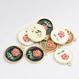 Enamel Charms Rose Flowers Coin Charms 10pcs for DIY Jewelry Making
