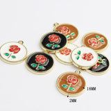 Enamel Charms Rose Flowers Coin Charms 10pcs for DIY Jewelry Making