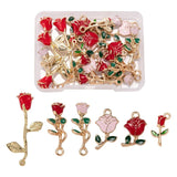 24Pcs Rose Flowers Alloy Enamel Charms for DIY Jewelry Making