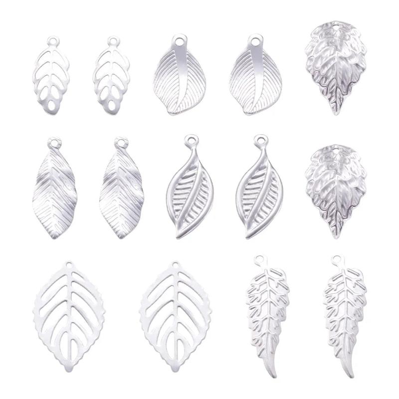 56Pcs Stainless Steel Leaf Charms Pendants for DIY Jewelry Making