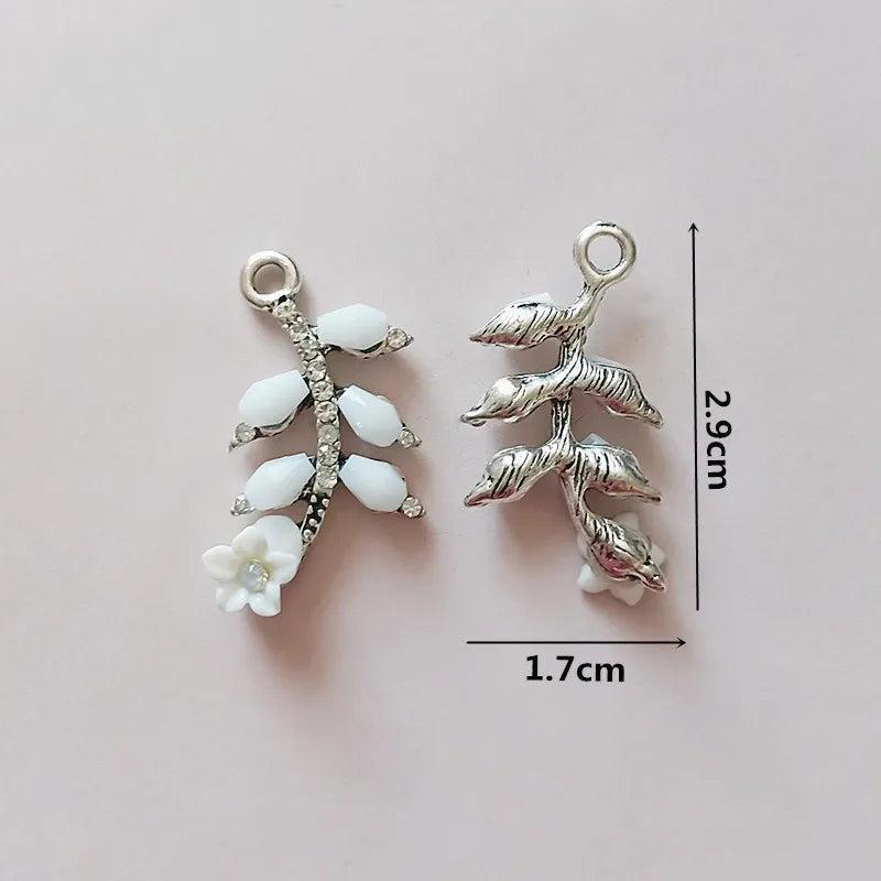 10 PCS Rhinestone Leaf Metal Charms for DIY Jewelry Making