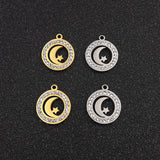 10pcs Stainless Steel Moon Stars Charms with Rhinestones for DIY Jewelry Making