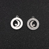 10pcs Stainless Steel Moon Stars Charms with Rhinestones for DIY Jewelry Making