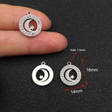 10pcs Stainless Steel Moon Stars Charms with Rhinestones for DIY Jewelry Making