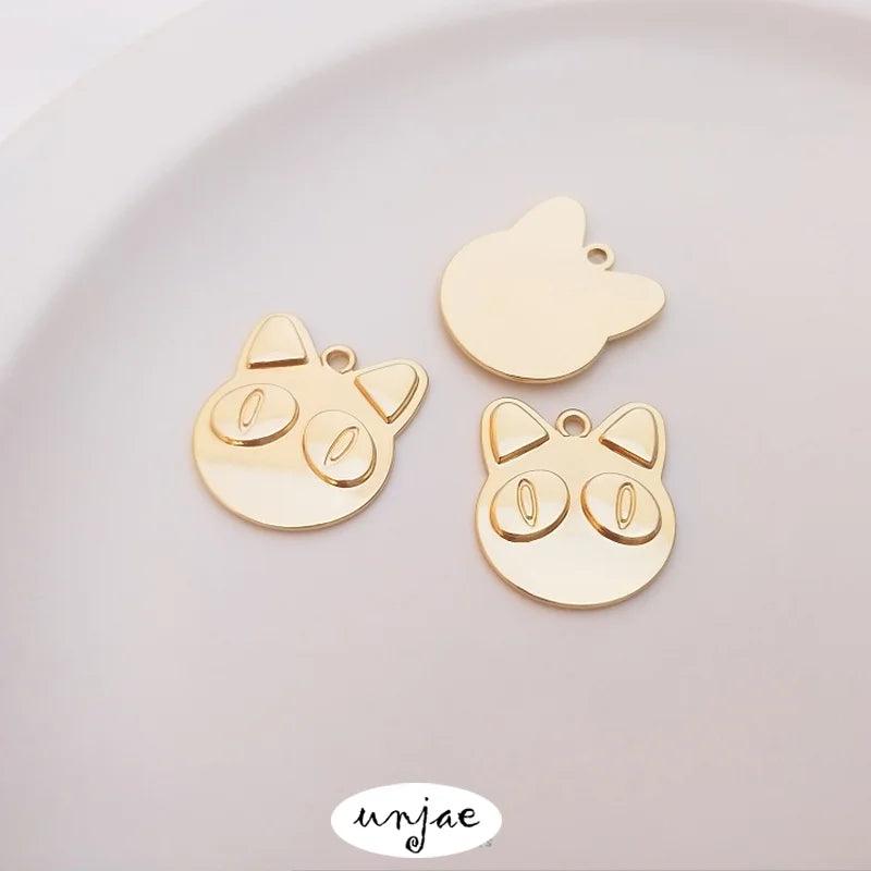 14K Cat Head Love Face Pendant for DIY Necklace