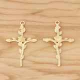10 Cross Crucifix & Rose Flower Charms Pendants for Necklace Making 43x28mm