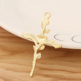 10 Cross Crucifix & Rose Flower Charms Pendants for Necklace Making 43x28mm