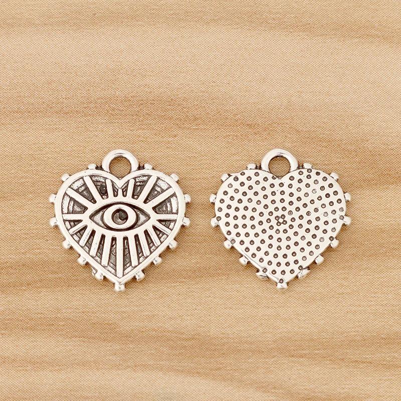 Tibetan Silver Evil Eye Heart Shape Charms Pendants for DIY Jewellery Making