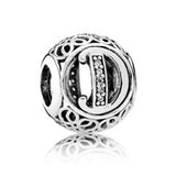 Vintage A-Z Openwork Alphabet Crystal Charm 925 Silver Beads