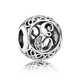 Vintage A-Z Openwork Alphabet Crystal Charm 925 Silver Beads