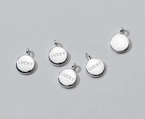 925 Silver Plated English Disc Pendants 6.5mm Round LUCKY Blessing Charms