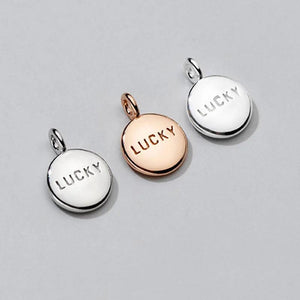 925 Silver Plated English Disc Pendants 6.5mm Round LUCKY Blessing Charms