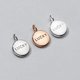 925 Silver Plated English Disc Pendants 6.5mm Round LUCKY Blessing Charms