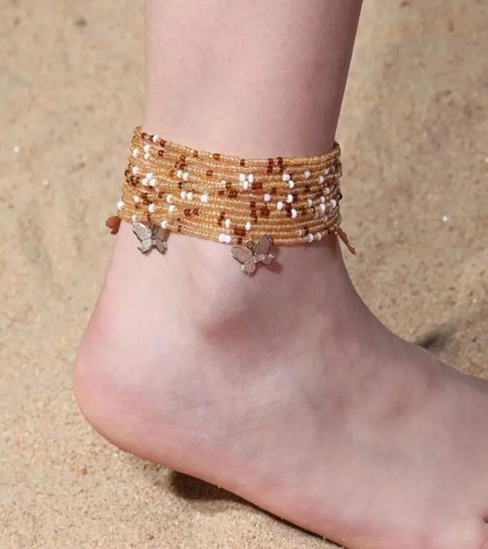 Bohemian Beach Beaded Anklet Bracelet Ethnic Butterfly Foot Jewelry