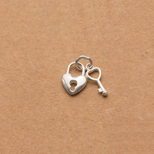 Sterling Silver Heart Lock and Key Charms for DIY Necklace