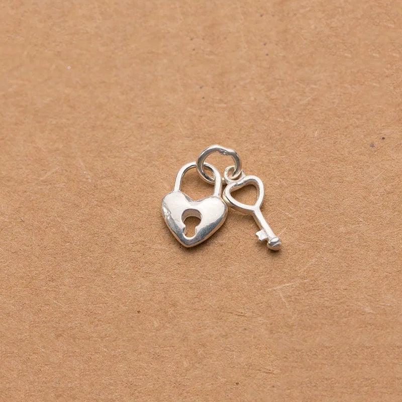 Sterling Silver Heart Lock and Key Charms for DIY Necklace