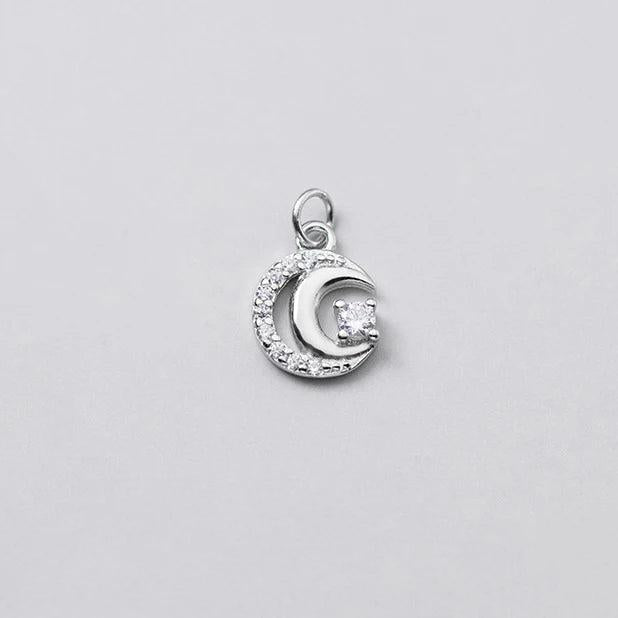 925 Silver Moon Zircon Charms for Necklace DIY Jewelry Gift