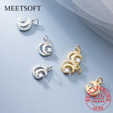 925 Silver Moon Zircon Charms for Necklace DIY Jewelry Gift